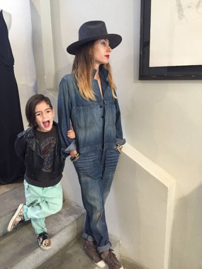 Alissia Marciano OOTD denim and hat with son